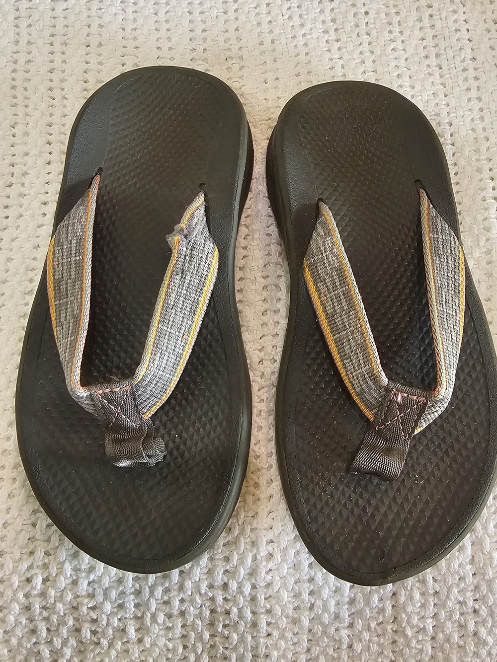 Chaco Kids Black Flip-Flops with Gray Straps and Yellow Accent